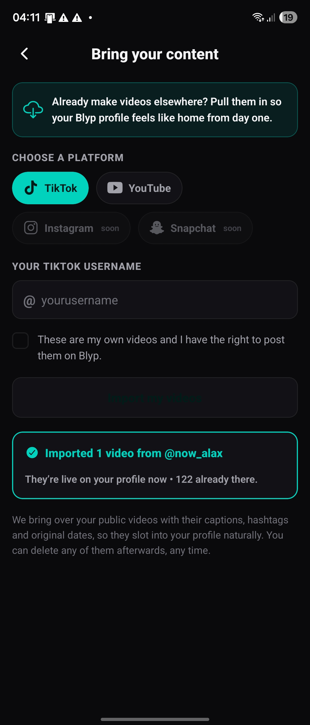 Bring your content over from TikTok and YouTube